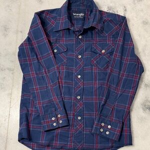 Wrangler Kids Blue and Red Plaid Button Down Pearl Snap shirt - 7/8 M